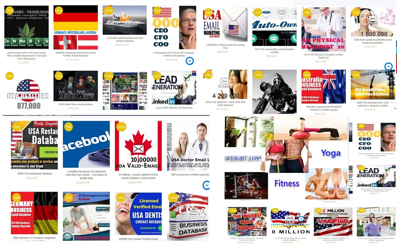  Wide variety huge email list and database